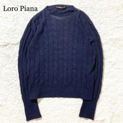 Loro Piana Baby Cashmere Knit Sweater Size 46 Navy 100% Cashmere 