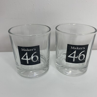 Two (2) Maker's Mark 46 Bourbon Whiskey Bar Glasses Old Fashion Low Ball