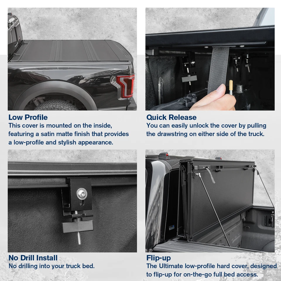 FRP Low Profile Flip Up Tonneau Cover For 2015-2025 Ford F-150 5.5FT Hard Cover Foto 4 de 4