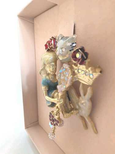 Kirks Folly Alice Wonderland White Rabbit Cheshire Cat Crystal Enamel Brooch Pin - Picture 6 of 12