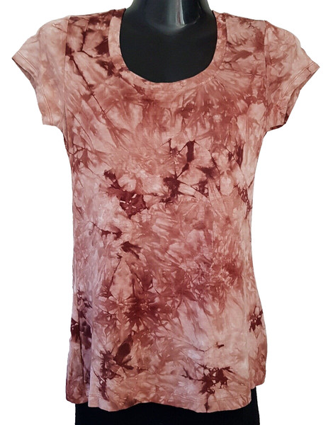 🌹WOMEN LONGLINE T-SHIRT TOP M BROWN TIE DYE SLIMFIT BODYCON SHORTSLEEVE🌹