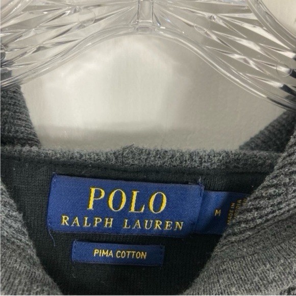 Polo Ralph Lauren grigia Pima cotone waffle maglia felpa con cappuccio ricamo pony nuova senza etichette M
