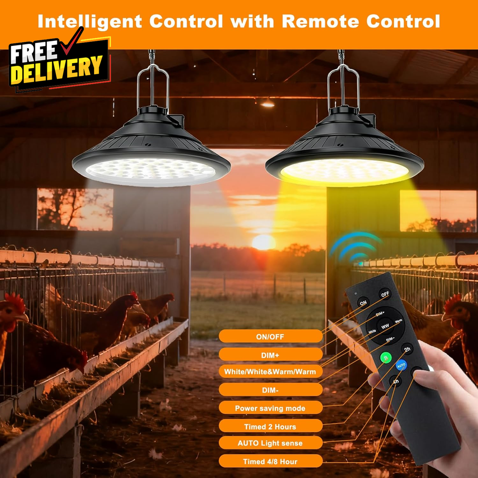 Solar Chicken Coop Light with Timer Dual Color Dimmable LED IP66 ...