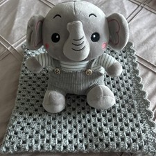 Hand Knitted Crochet Baby Pram Blanket Grey New with teddy
