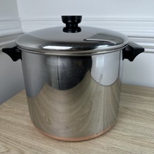 Vintage 1801 Revere Ware 8 Qt Stock Pot  Lid Copper Bottom Clinton ILL USA 1987