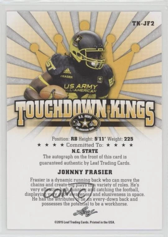 2015 Leaf US Army All-American Bowl Yellow /5 Johnny Frasier #TK-JF2 Auto - Image 2 of 2