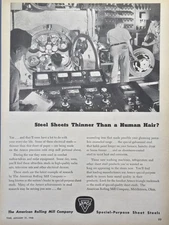 American Rolling Mill Co Sheet Metals Thinner Than a Human Hair Print Ad 1946