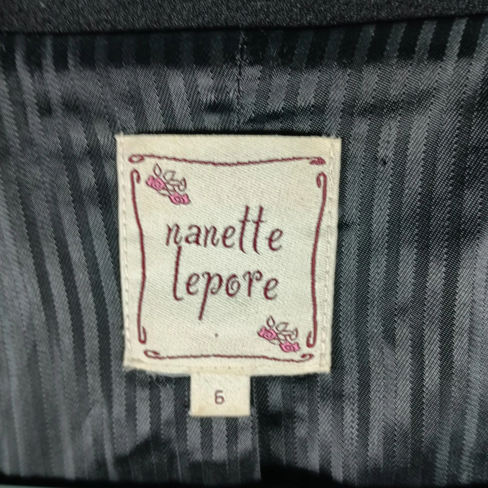 Nanette Lepore Coat Womens 6 Black Long Fit & Flare Double Breasted Made USA - Image 2 of 4