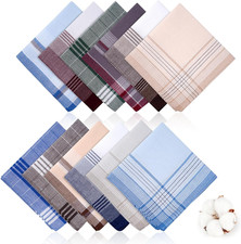 12 Pcs Handkerchiefs for Men, 100 Soft Cotton Hankies with Check, Classic Reusa