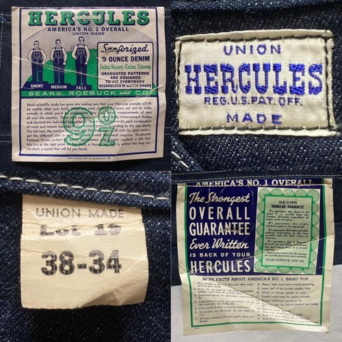 40s HERCULES Deadstock Work Denim Pants W38 L34 Sears USA Made GRIPPER Vtg Rare - Picture 9 of 10