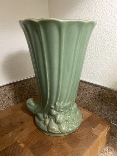 1930's Vintage McCoy Matte Green Leaves and Berries Vase 7.5"