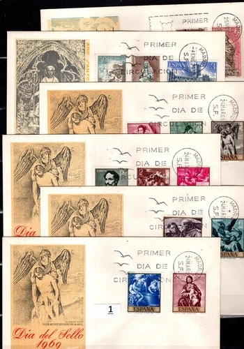 / SPAIN 1969 - 6 FDC - RELIGION - CHILD - ART - PAINTING