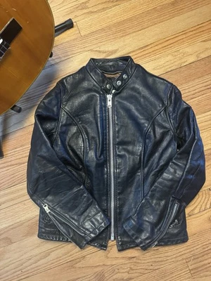 Chaqueta de motociclista vintage Schott NYC de cuero negro café corredor garra para mujer talla 12” - Imagen 1 de 4