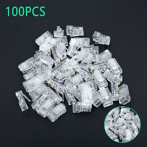 100PCS RJ45 Network Modular Plug 8P8C CAT5e Cable Connector End Pass Through
