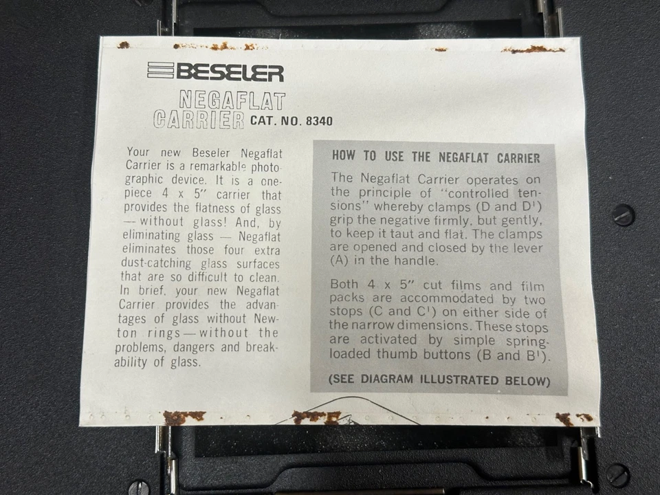 Beseler Negaflat 8340 4x5 portador negativo sin vidrio para Beseler 45M y CB7 Foto 3 de 3