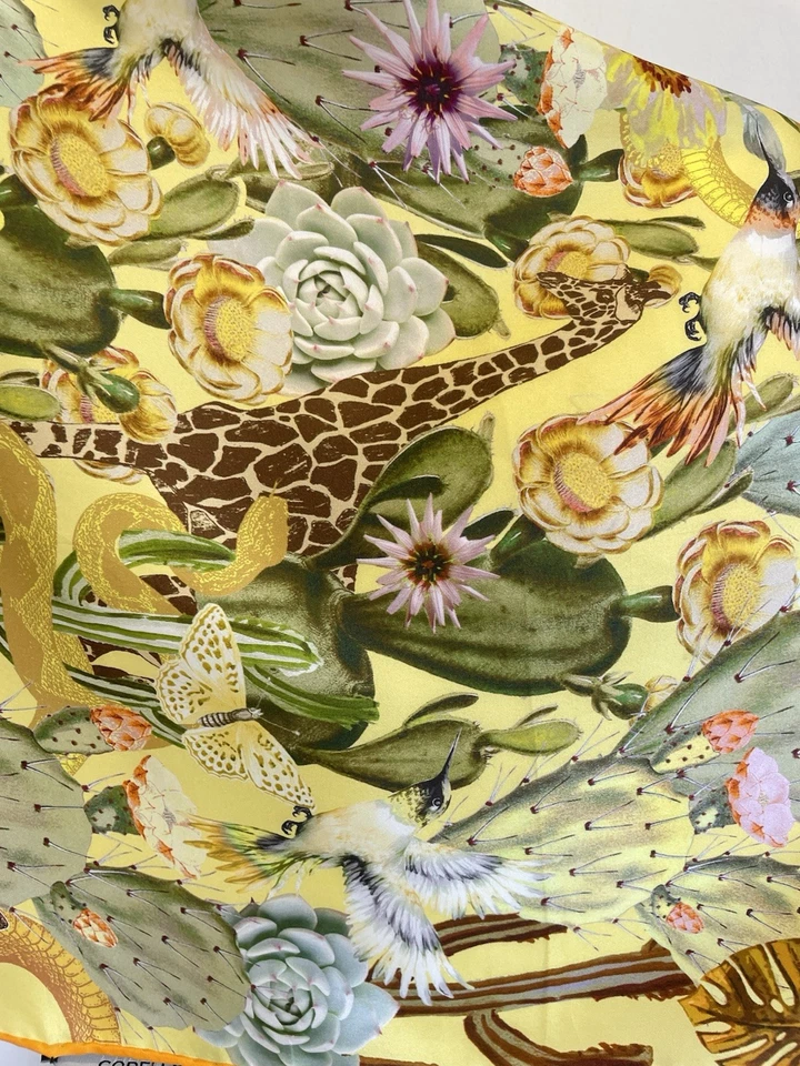 AS3 # Codello шелковый шарф дикой природы сафари жираф цветочный колибри печать желтый - Изображение 2 из 4