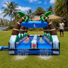 Commercial Inflatable Tropical Water Slide Dual Lane and Blower