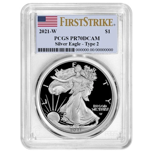 2021-W Proof $1 Type 2 American Silver Eagle PCGS PR70DCAM FS Flag Label