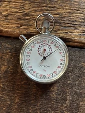 Swiss Made Citron 1/10 Mechanical 60 sec + 30 min Metal Stopwatch WORKS ticks
