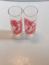 2 Chinese Red Dragon Highball Tom Collins Cocktail Glasses Barware Zombie Tiki