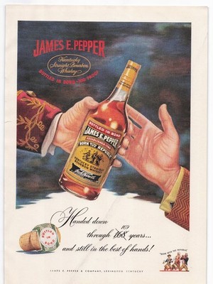 James E. Pepper Whiskey Ad Print ''Born with the Republic'' 1948 Bourbon