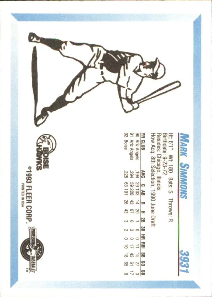 Mark Simmons 1993 Fleer ProCards #3931 RC Boise Hawks *AutographDen* - Image 2 of 2