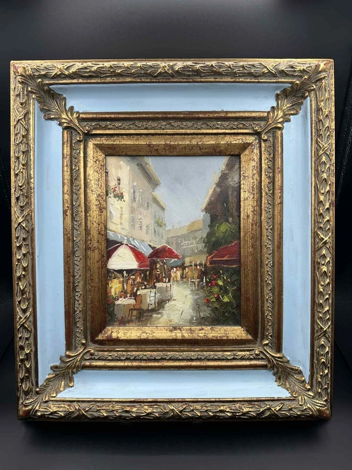 Framed Original Oil Painting, European Street Café Scene, Impressionist Style  - Image 2 of 4