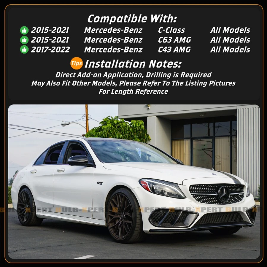 Extensión de faldón lateral de fibra de carbono para 15-21 Mercedes Benz W205 C300 C43 AMG CMT Foto 3 de 4