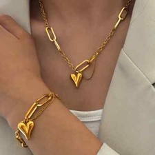 Heart Chain Jewelry Set Stainless Steel Retro Irregular Link for Women
