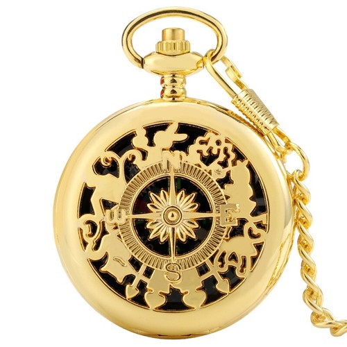 Black/Bronze/Silver/Gold Hollow Rabbit Vintage Pocket Compass with Fob Chain - Picture 2 of 16