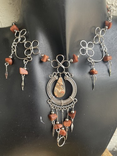Peruvian LeoparditeSemi-Precious Stone Necklace Long Earrings Bracelet Set Peru - Picture 3 of 7