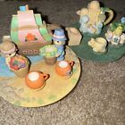 Lot Of 2 Enesco Precious Moments Miniature Tea Sets Pilgrim, Fall, Christmas