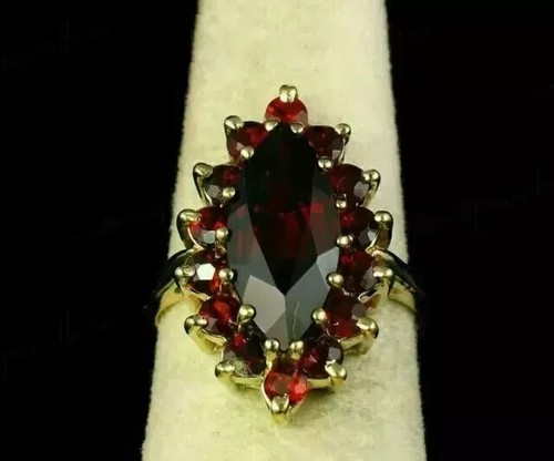 Lab-Created Red Garnet 3Ct Marquise Cut Wedding Halo Ring 14K Yellow Gold Plated