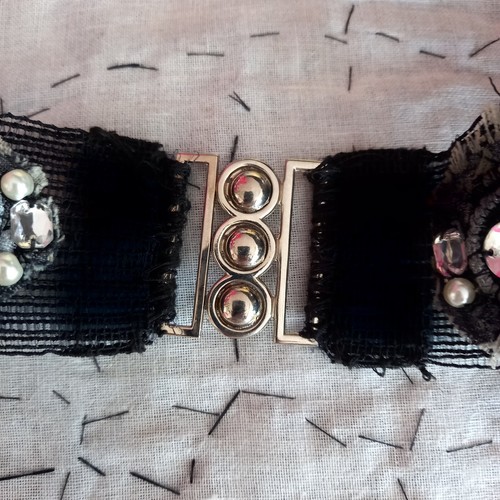 woman belt italian modern sequins macrame rhinestone bead jeans black crystals 1 - Picture 9 of 12