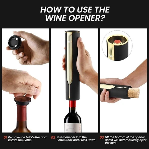 Premium USB Rechargeable Electric Wine Bottle Opener w/ Foil Cutter Sleek Design - Picture 9 of 14