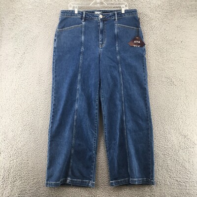 Ava & Viv Relaxed Fit Stretch Wide Leg Jeans Womens 17R Blue Cotton Blend NEW