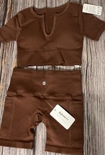 Women's Seamless Workout Set Ribbed Yoga Crop Top Activewear Sport Bra/Shorts XS