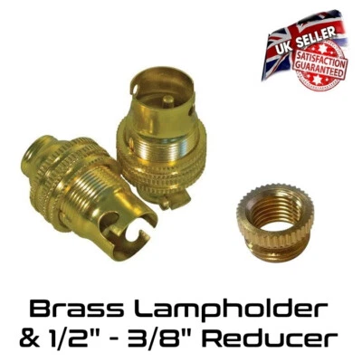 UKELECTRICAL Brass Lamp Holder Small Bayonet SBC - Bulb Holder & 1/2" - 3/8" Reducer *UK*