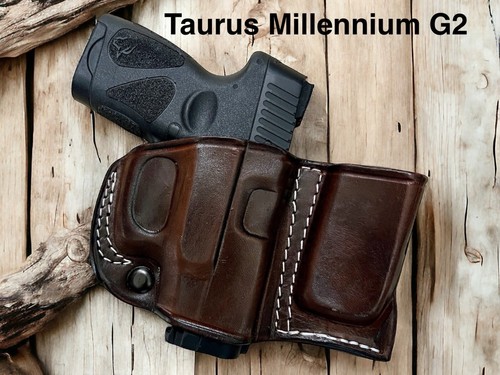 Right Hand Dark Brown Leather OWB Belt Holster with Ammo or Mag Carrier - CHOOSE - Picture 11 of 13