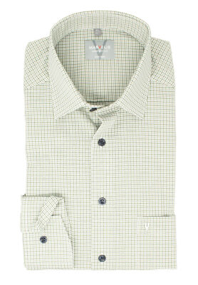 Marvelis Herren Businesshemd Comfort Fit Kent Kragen Langarm Kariert Olive