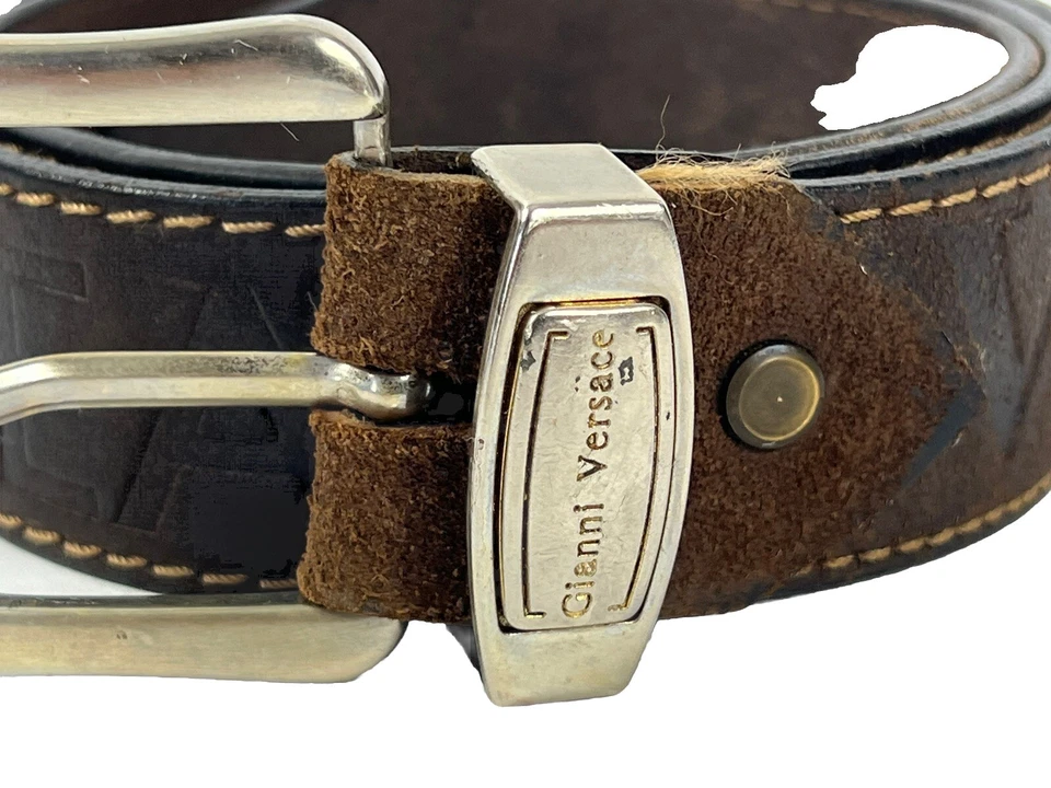 De colección Gianni Versace Cuero Marrón Plateado Medusa Hombre Cinturón y Hebilla de Cinturón Foto 3 de 4