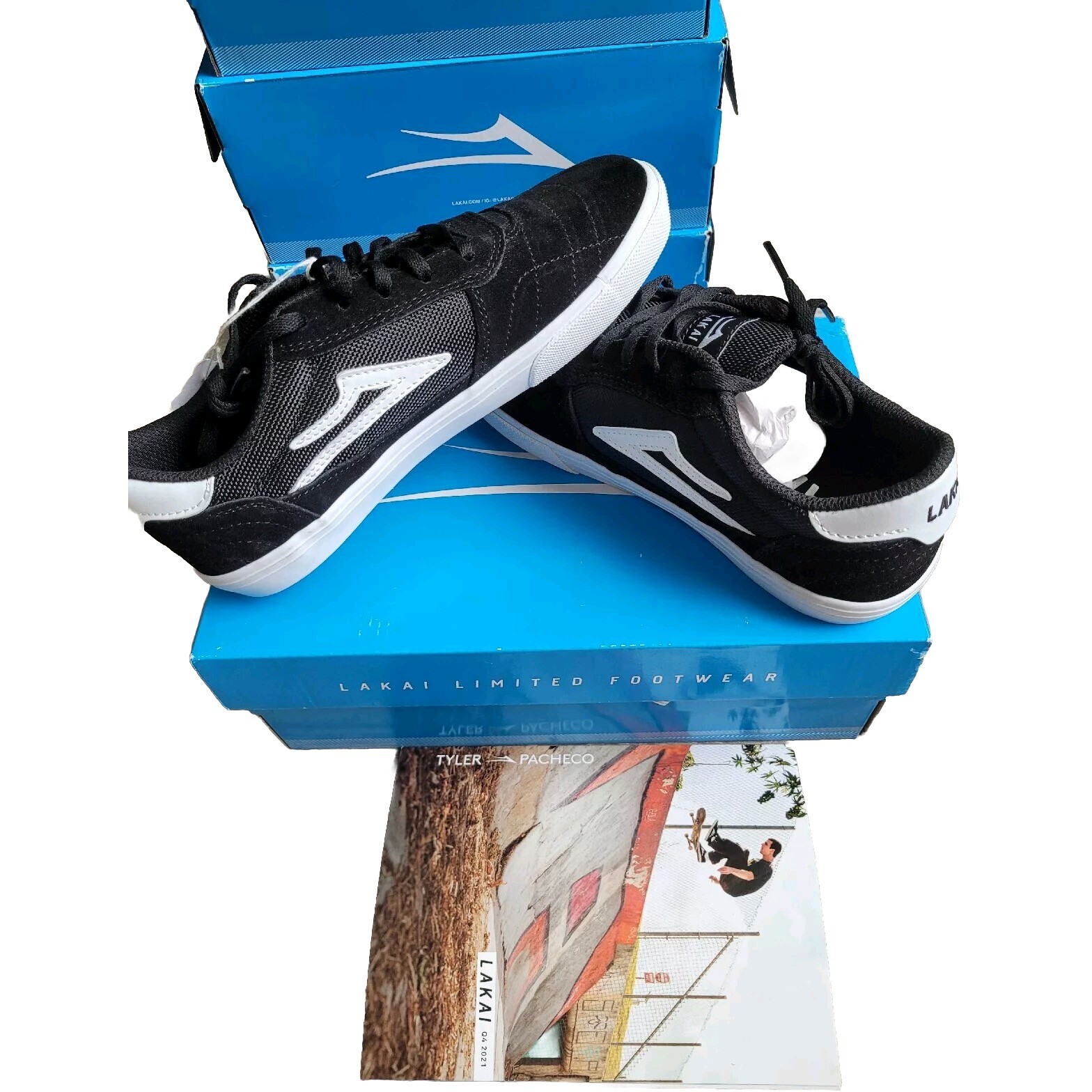 Lakai Cambridge Kids' Skate Shoes Black/White Suede Trainers Size UK 4 RRP £55