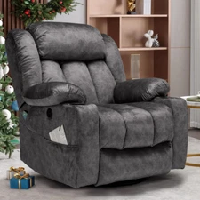 360° Massage Swivel Glider Rocker Recliner Chair w/ Heat, Home Theater Seating