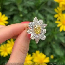 2.65 CT Simulated Oval Yellow Citrine Engagement Ring 925 Sterling Silver Plated