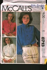 8713 Vintage McCalls SEWING Pattern Misses 1980s Button Front Blouse Top Shirt
