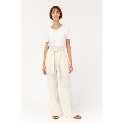 MARA HOFFMAN Arianna Pants Womens XS Cream Cotton Gauze Paperbag Tie High Rise