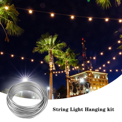 Outdoor Garden String Light Hanging Kit 25m Stainless Steel Wire Rope Cable P6M7 - Picture 4 of 8