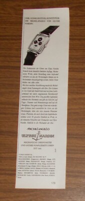 Seltene Werbung vintage ULYSSE NARDIN MICHELANGELO Uhr 1987
