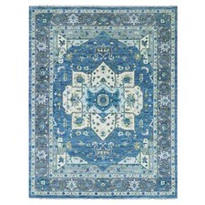 9'2"x12' Blue Soft to the Touch Seeripe Heris 100% Wool Hand Knotted Rug R79928