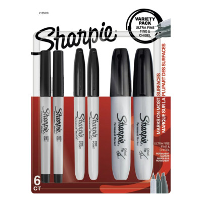 Black Permanent Markers Fine/Ultra Fine/Chisel Tip Students Artists 6 Count